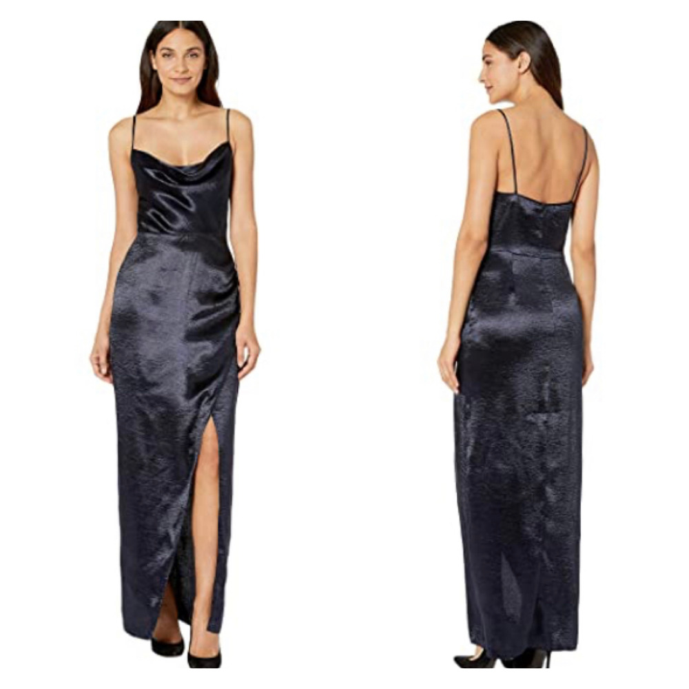 WAYF Molly Metallic Cowl Neck Faux Wrap Maxi Dress
